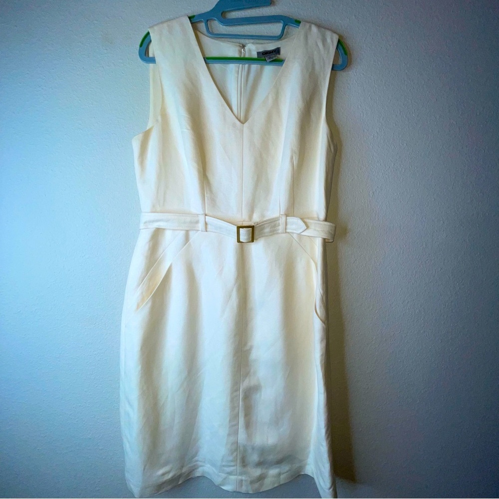 Dkny Linen Cotton Sleeveless Dress Cream Beige Belt With Pockets Fully Lined 10